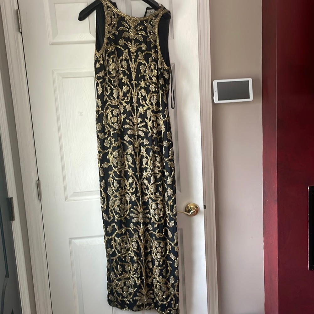 Oleg Cassini black and gold beaded dresss